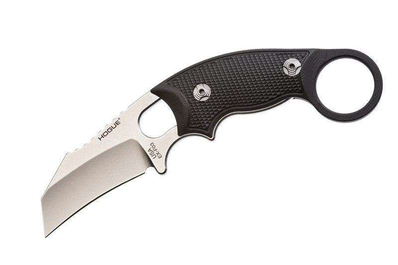 Hogue EX-F03 2.25 inch G10 Solid Black Scales 6.5 inch Black Sheath Combo Hawkbill Blade
