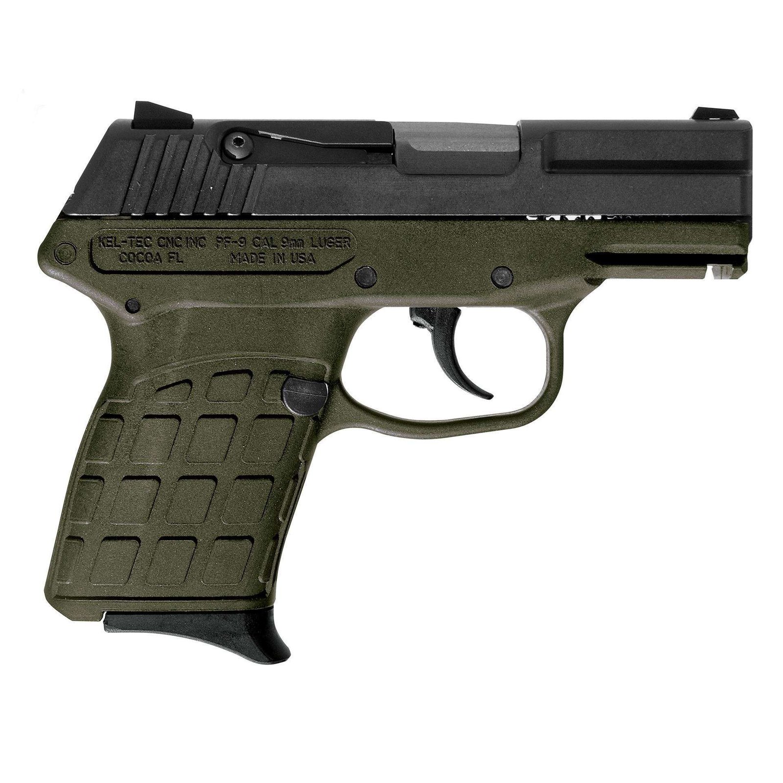 KelTec PF-9 Semi Auto Handgun 9mm 7rd Blued Slide OD Green Polymer Frame