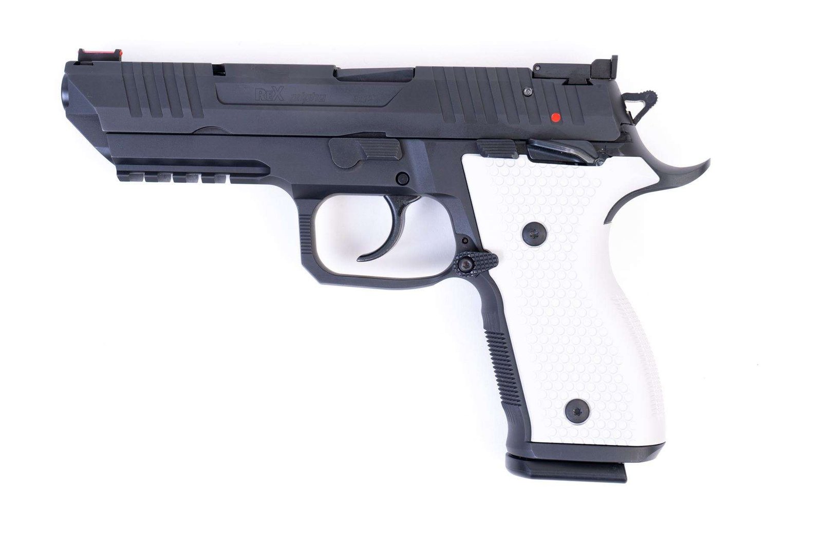 Arex Rex Alpha 9 9mm Black with White Aluminum Grips Semi-Automatic 20 Round Pistol