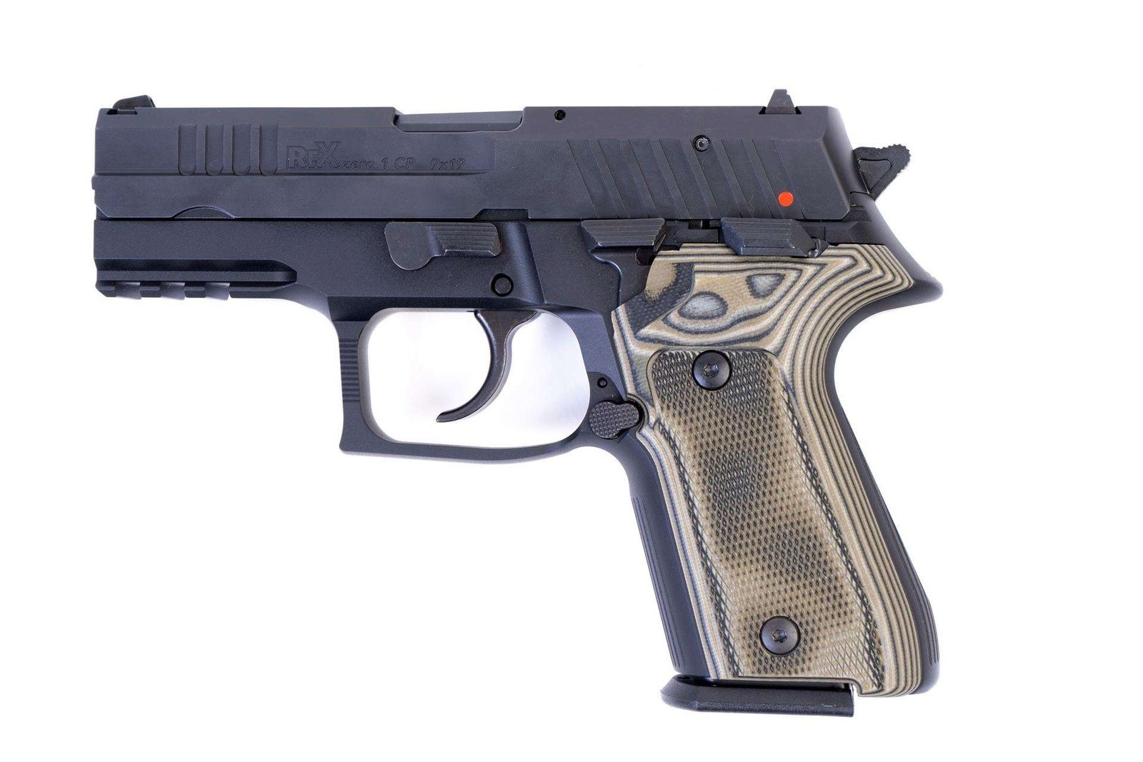 Arex Rex Zero 1CP-01G1 9mm Green with Hogue Checkered Green Grips Semi-Automatic 15 Round Pistol