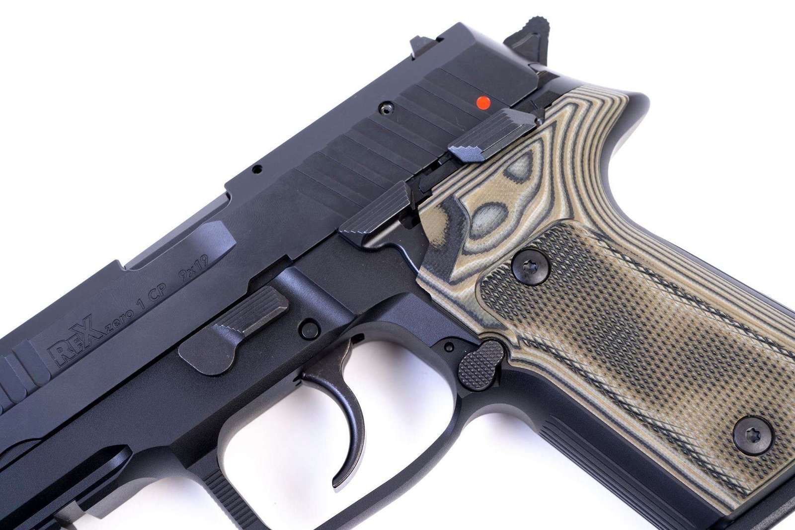 Arex Rex Zero 1CP-01G1 9mm Green with Hogue Checkered Green Grips Semi-Automatic 15 Round Pistol