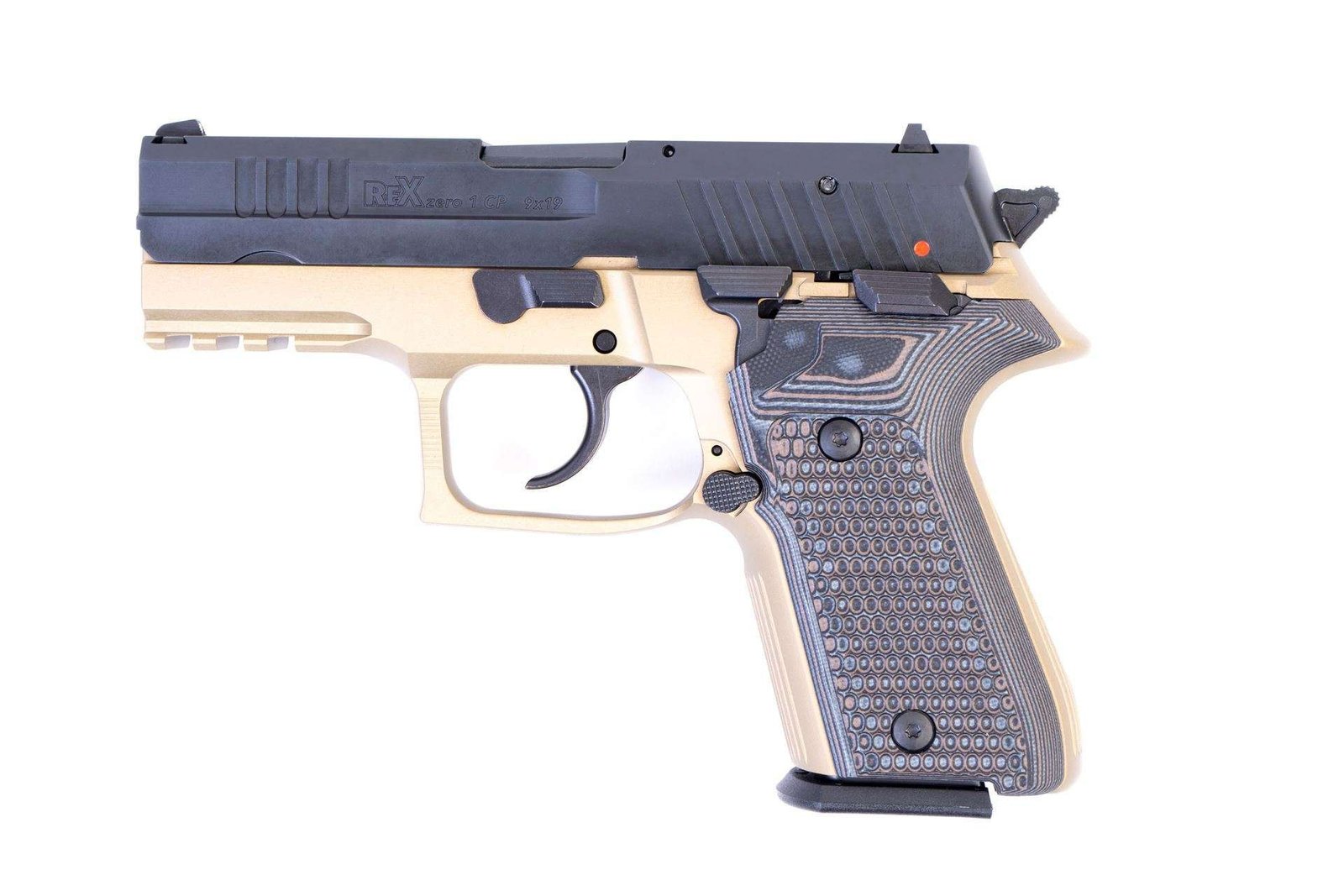 Arex Rex Zero 1CP-03GR1 9mm Flat Dark Earth with Hogue Piranha Black Grey Grips Semi-Automatic 15 Round Pistol