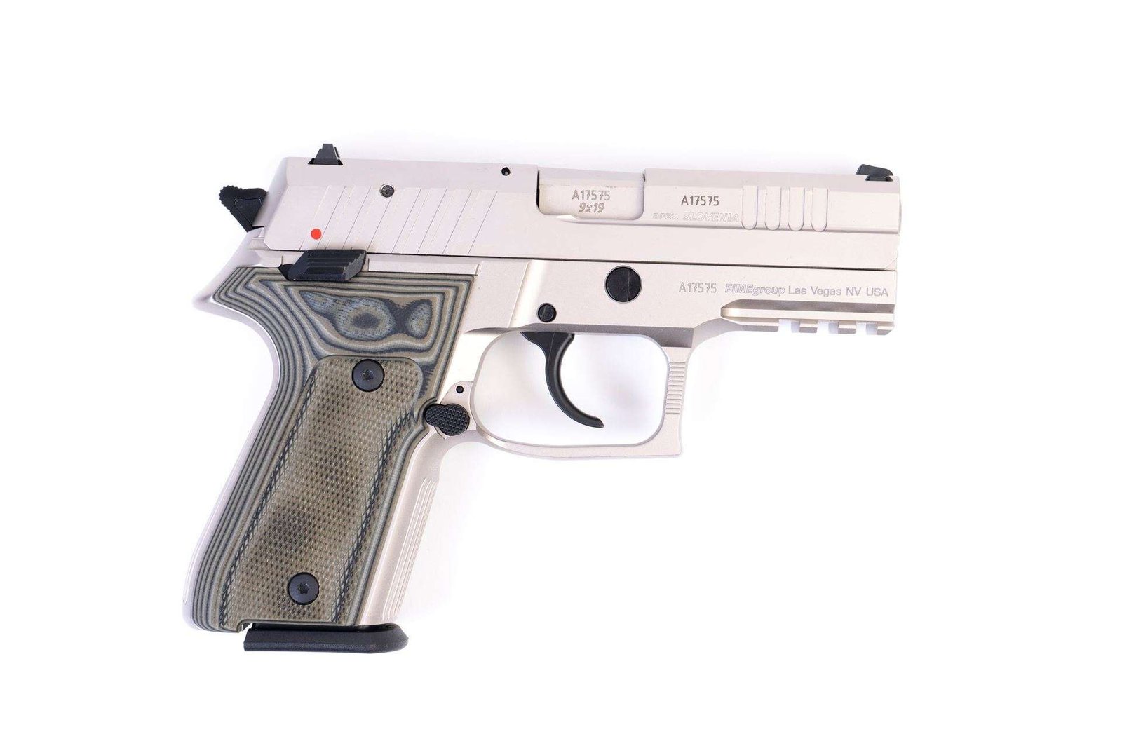 Arex Rex Zero 1CP-06G1 Silver with Hogue Checkered Green Grips 9mm 15 Round Pistol