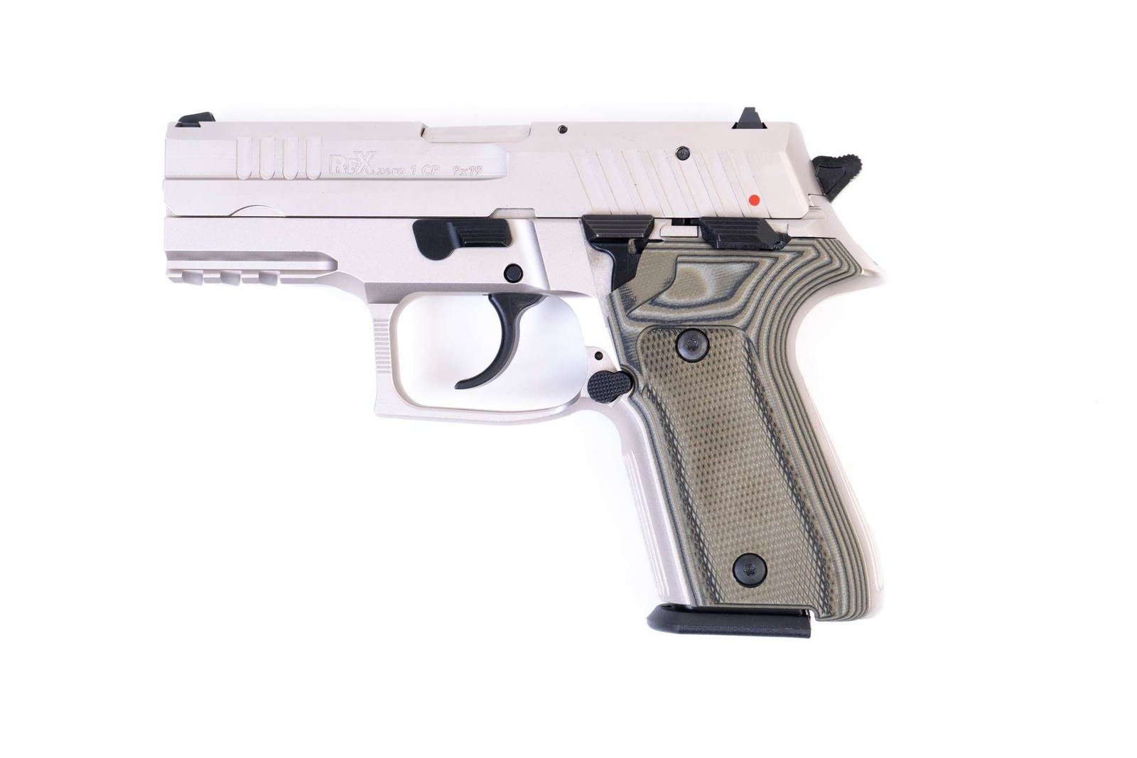 Arex Rex Zero 1CP-06G1 Silver with Hogue Checkered Green Grips 9mm 15 Round Pistol