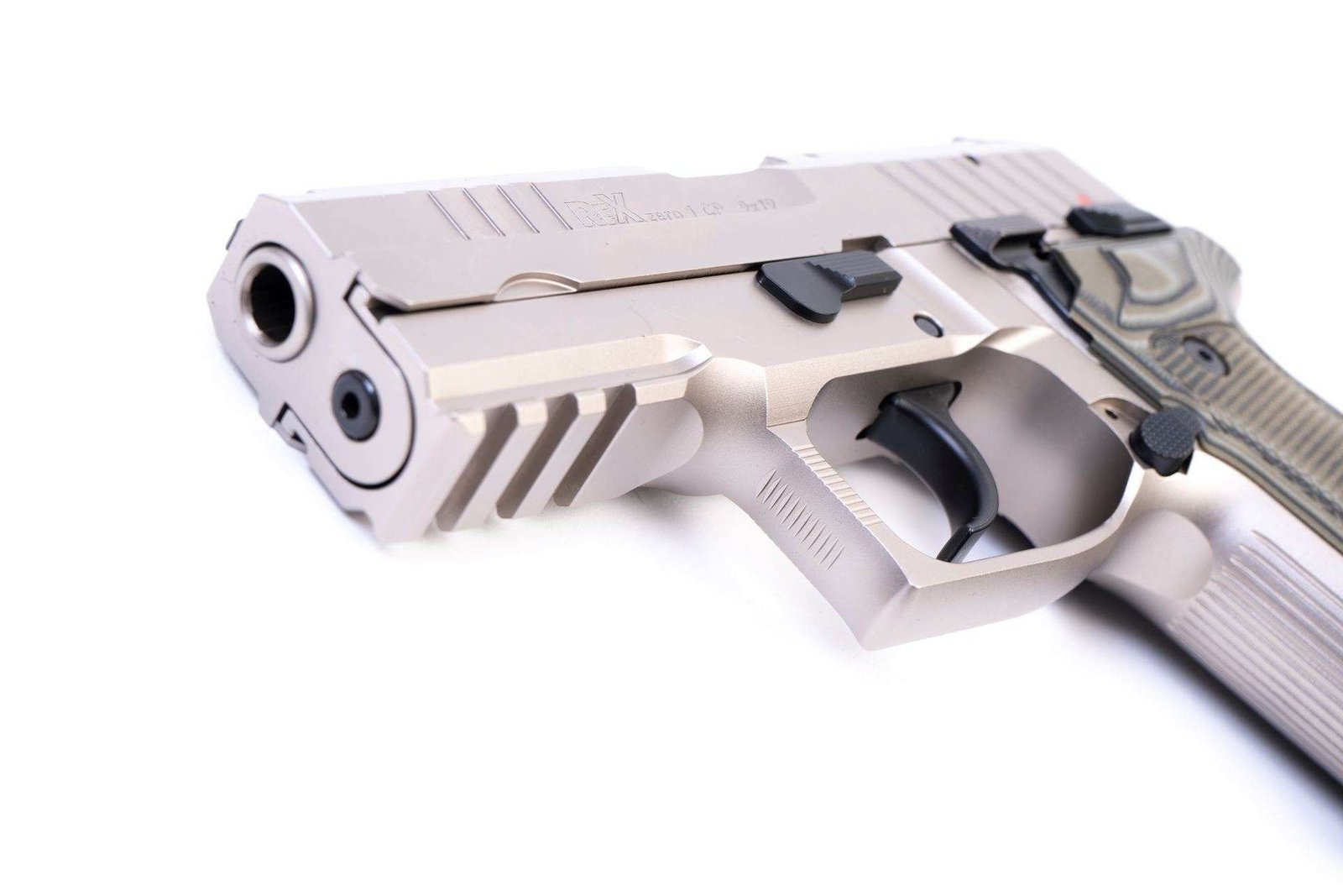 Arex Rex Zero 1CP-06G1 Silver with Hogue Checkered Green Grips 9mm 15 Round Pistol