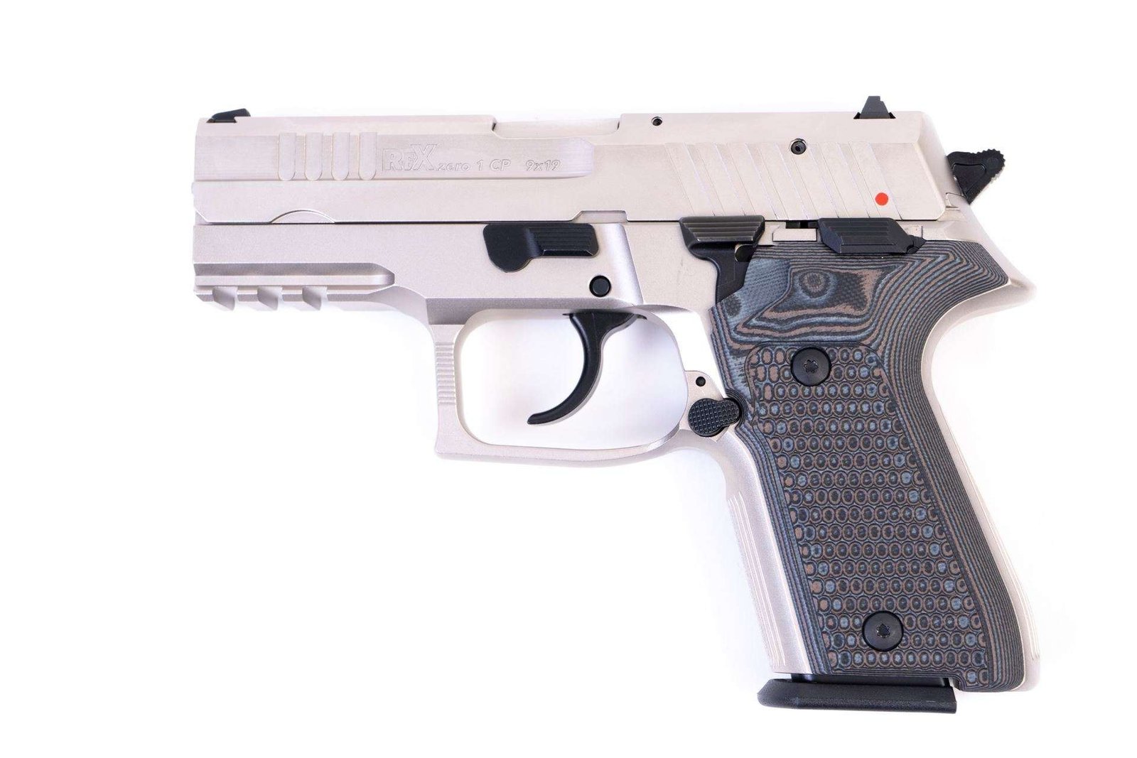 Arex Rex Zero 1CP-06GR1 Silver with Hogue Piranha Black Grey Grips 9mm 15 Round Pistol