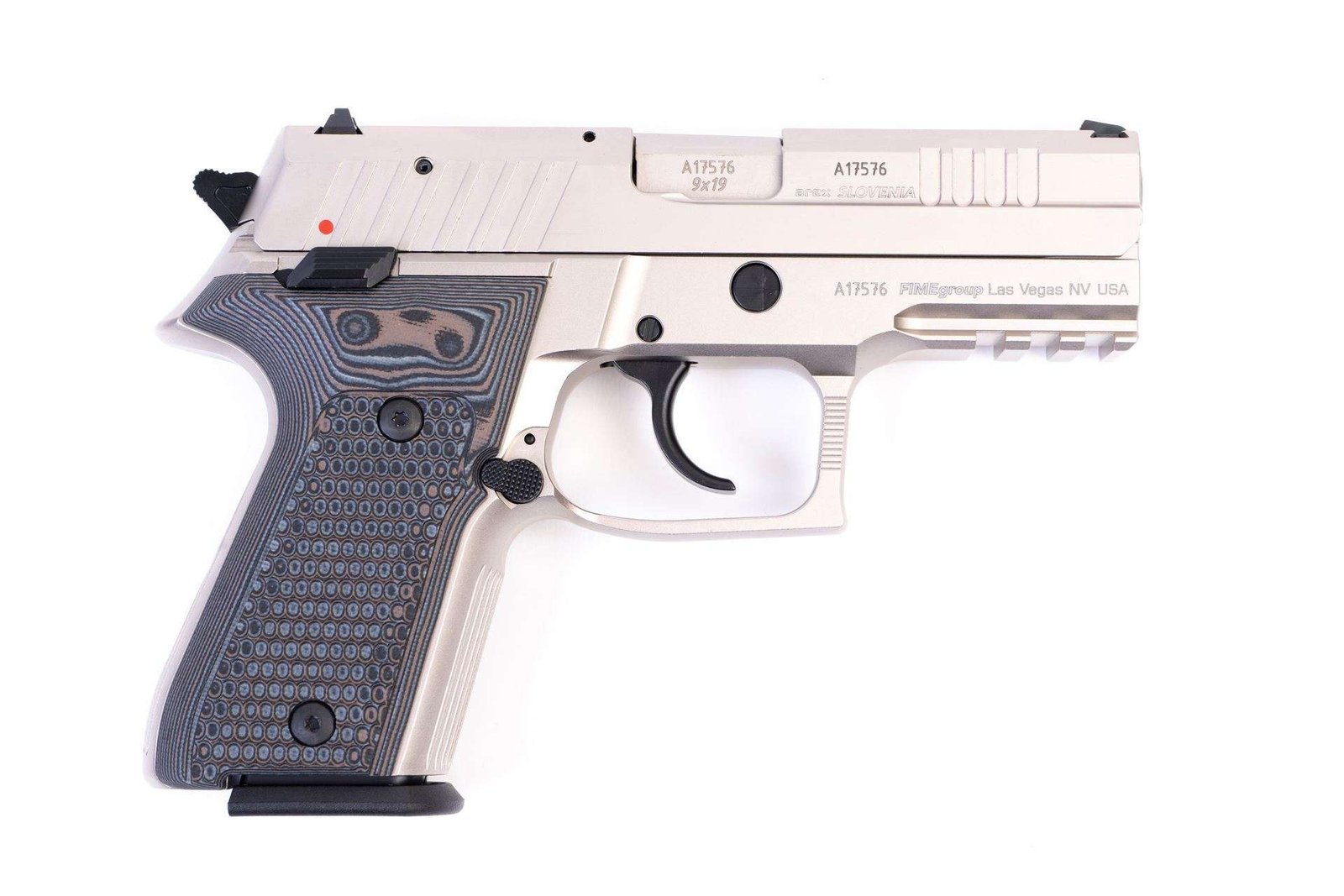 Arex Rex Zero 1CP-06GR1 Silver with Hogue Piranha Black Grey Grips 9mm 15 Round Pistol