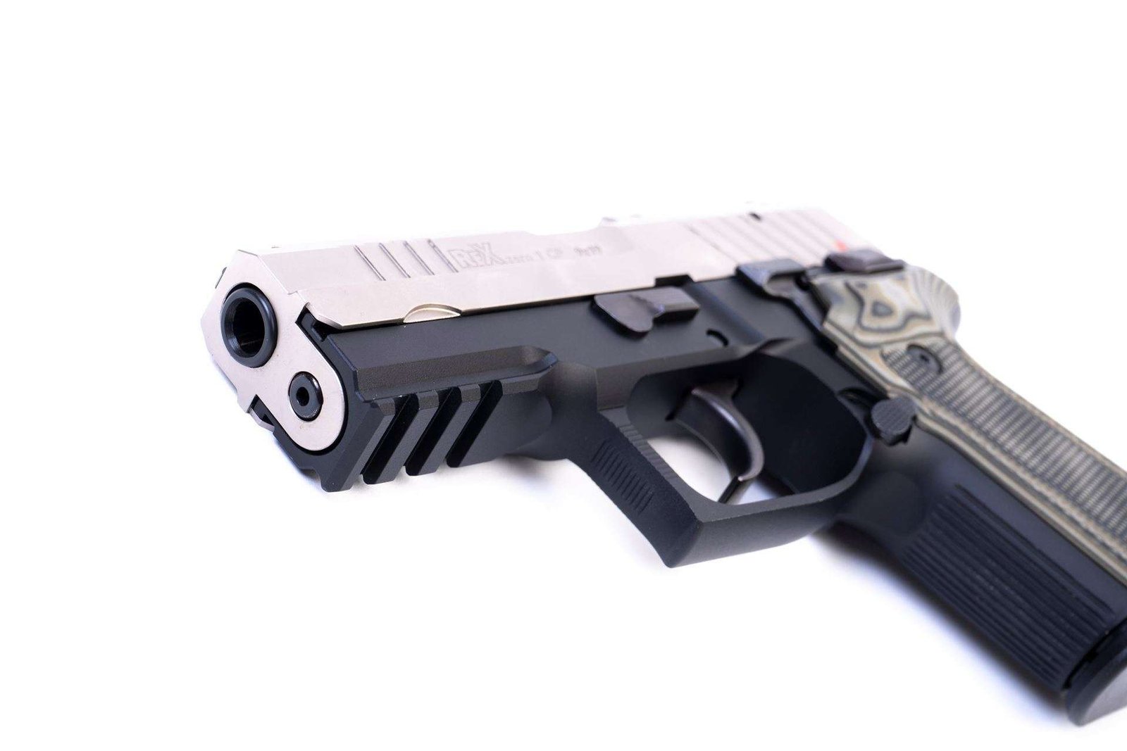 Arex Rex Zero 1CP-08G1 Silver with Hogue Checkered Green Grips 9mm Semi-Automatic 15 Round Pistol