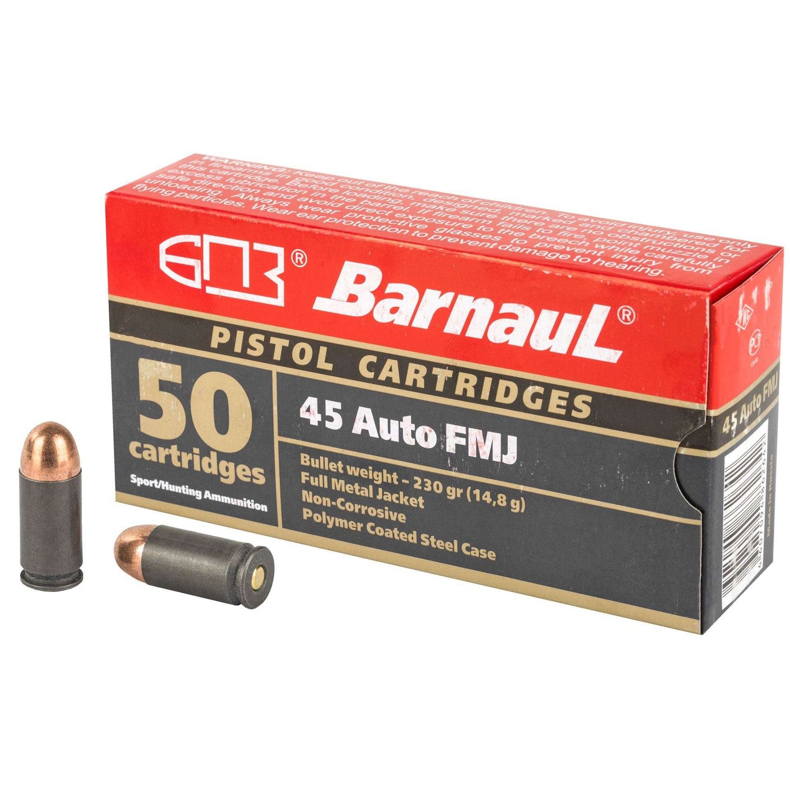 Barnaul 45 ACP 230Gr FMJ Steel Polycoated 500 Rounds Ammunition