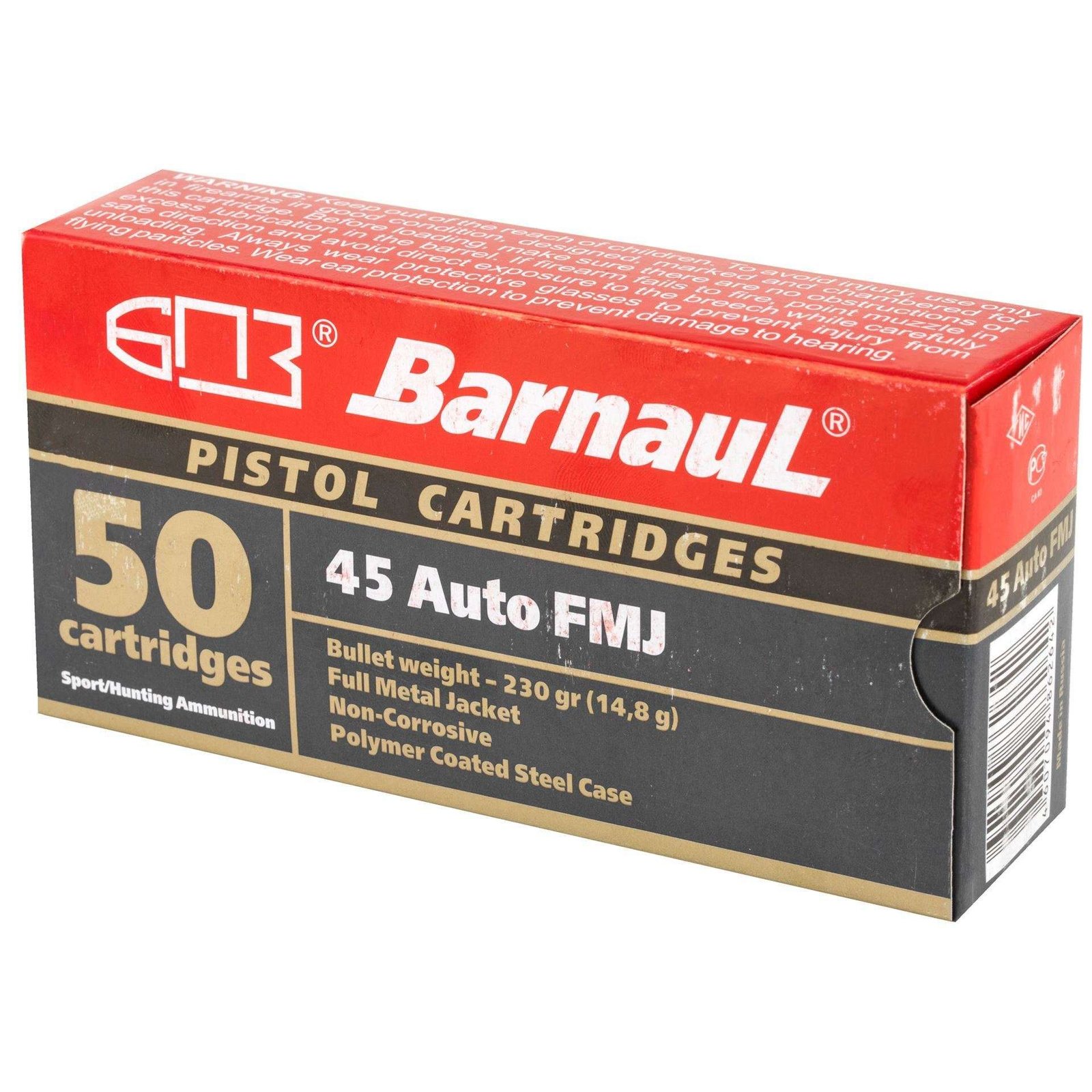 Barnaul 45 ACP 230Gr FMJ Steel Polycoated 500 Rounds Ammunition