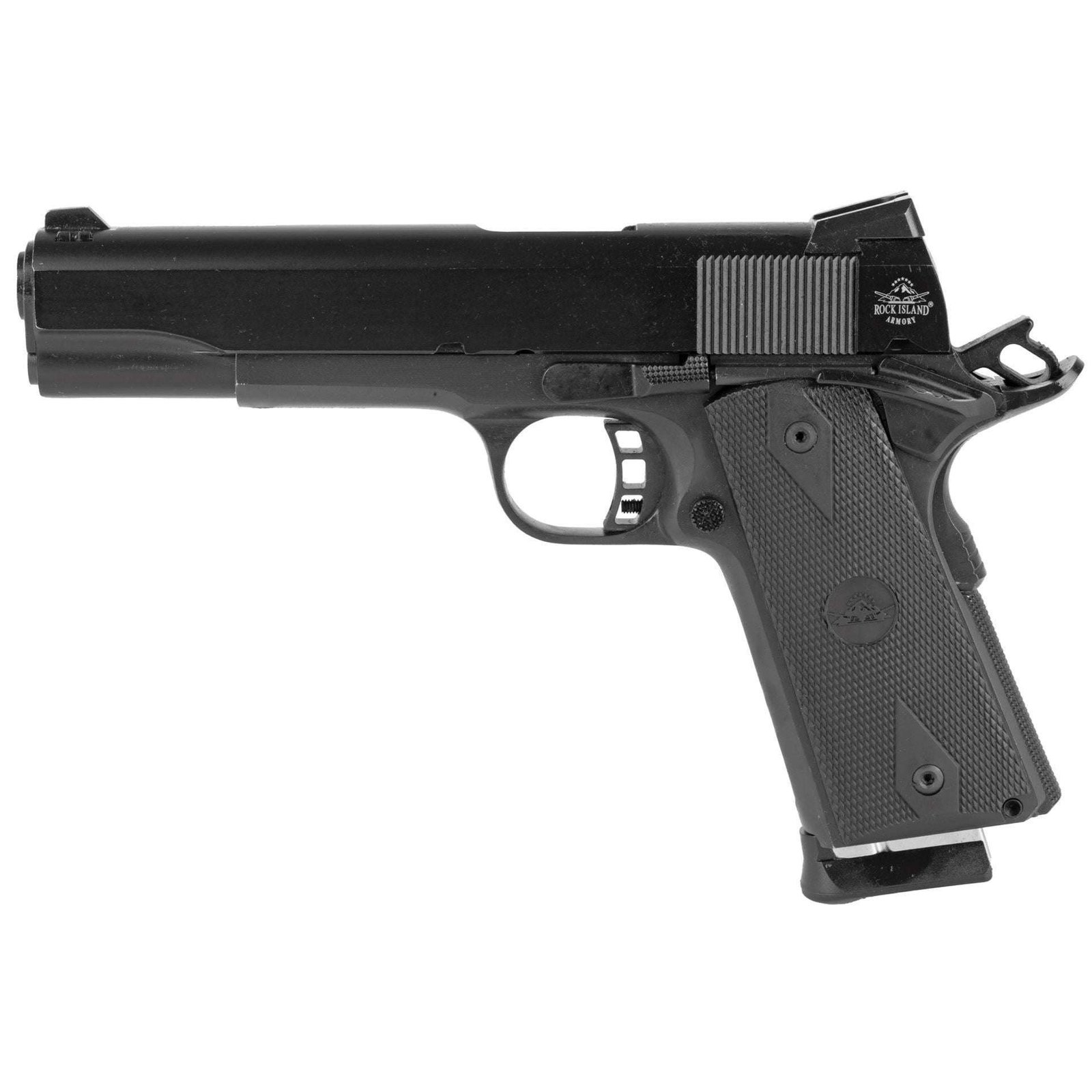 Rock Island 1911 Full Size 9MM 10rd 5″ Barrel Steel Frame Parkerized Finish Rubber Grips