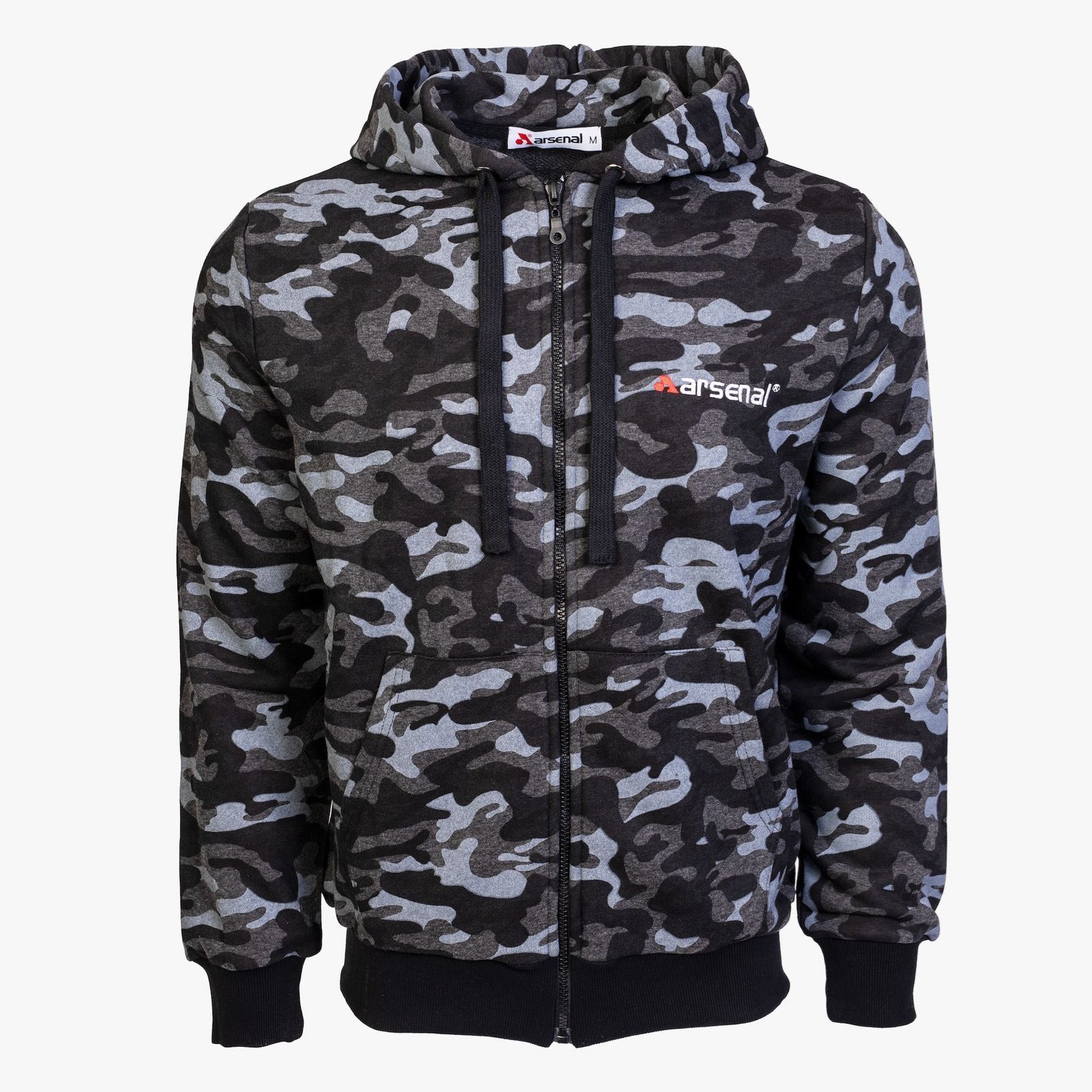 Arsenal Medium Black Camo Cotton-Poly Relaxed Fit Zip-Up Hoodie