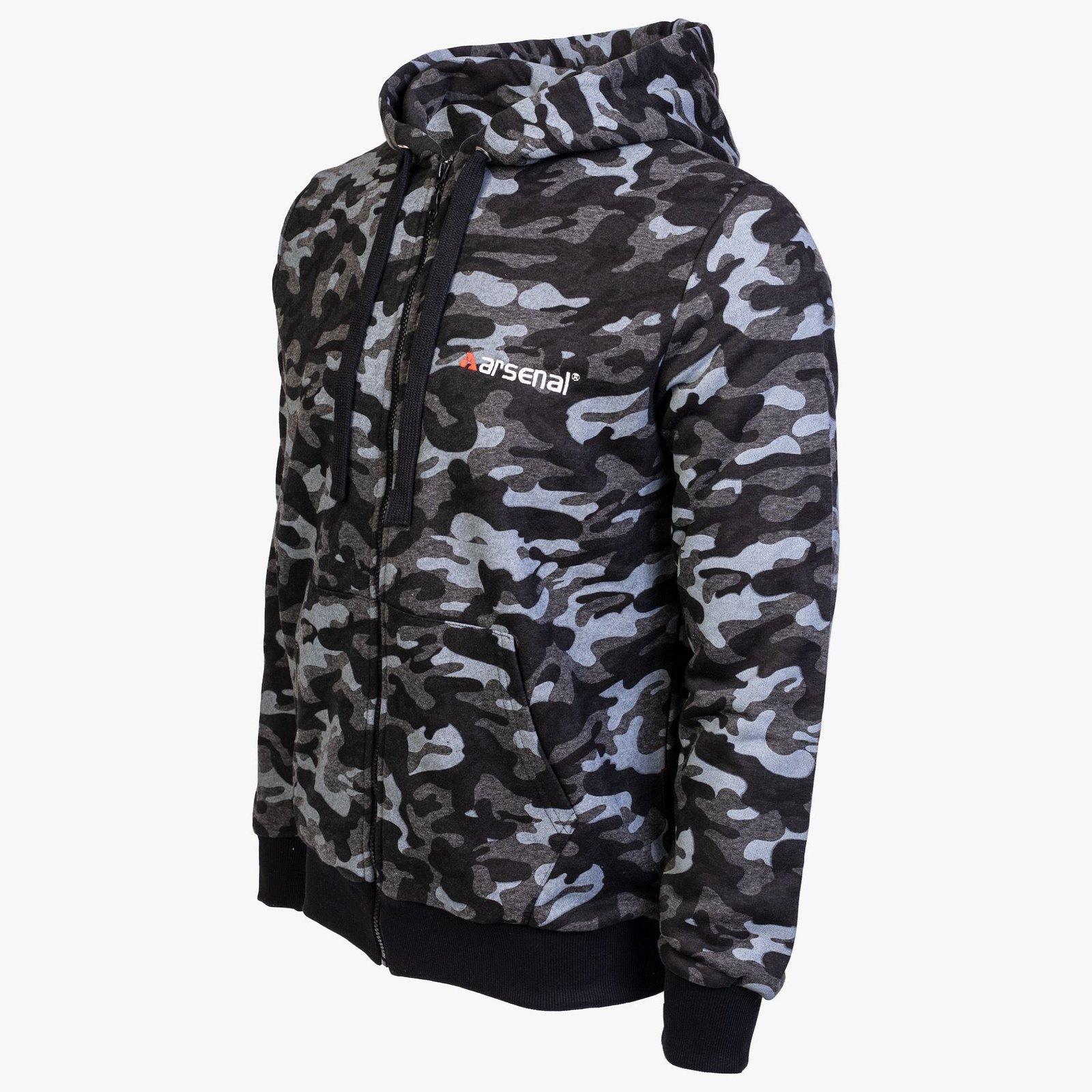 Arsenal Medium Black Camo Cotton-Poly Relaxed Fit Zip-Up Hoodie