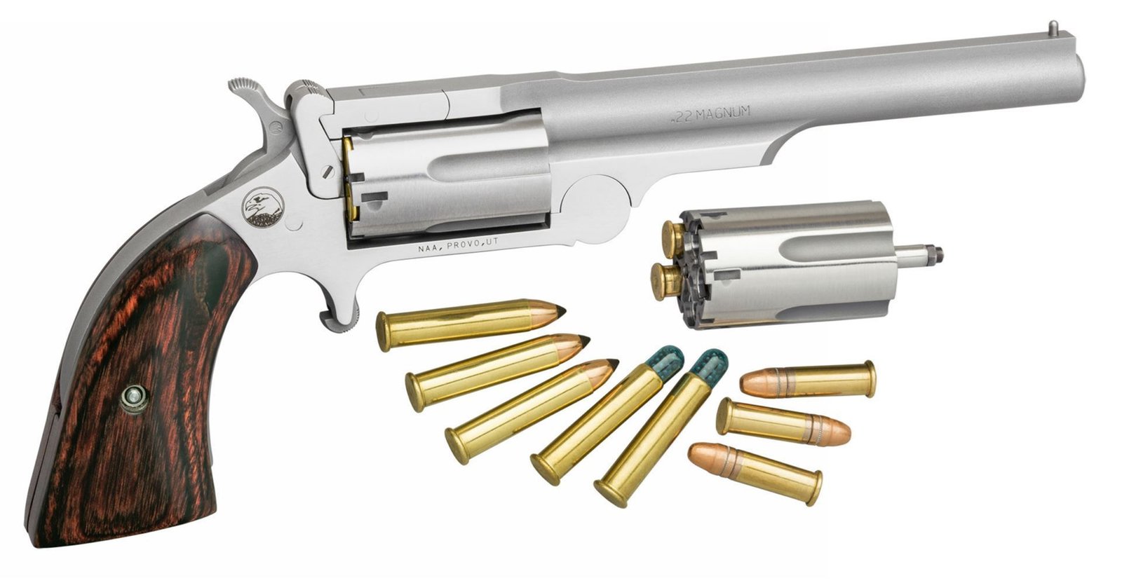 NAA- Ranger II 22 LR/M Conversion Mini-Revolver Break-Top Full Rib 4″ Barrel 5rd CA