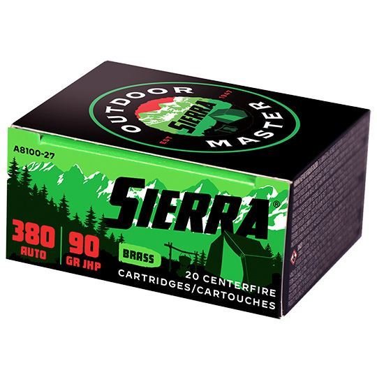 Sierra Bullets Outdoor Master 380 Auto 90 GR JHP Spotsmaster 20rd pack
