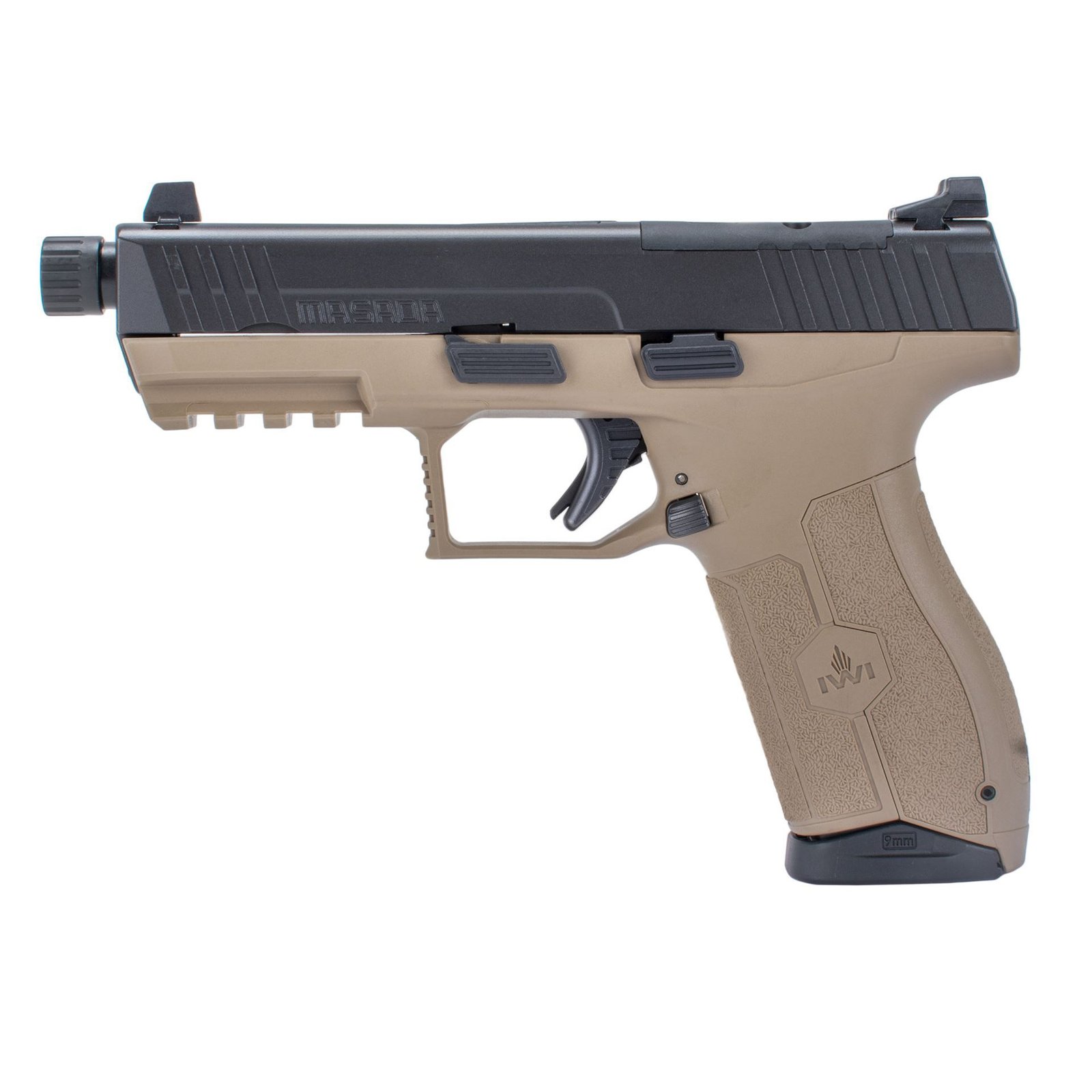 IWI MASADA Optics Ready Pistol Flat Dark Earth 9mm 4.6″ Threaded Barrel (2) 17RD Mag Suppressor Height 3Dot Sight