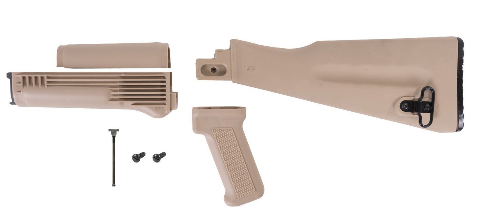 Arsenal 4-Piece Desert Sand Mil Spec Warsaw Length Buttstock Set for Stamped Receivers With Hardware